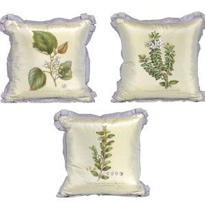 Scully & Scully Handpainted Curtis Botanical Silk Pillows Set of 3 $945 Value